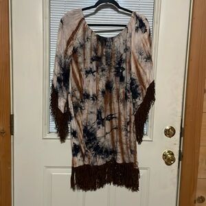 Western tie dye tunic with fringe